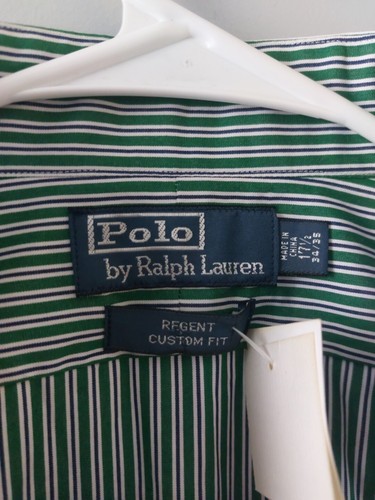 NWT Polo Ralph Lauren Mens 17.5 34/35 Green Strip Custom Fit Button Up Shirt New - Picture 3 of 5