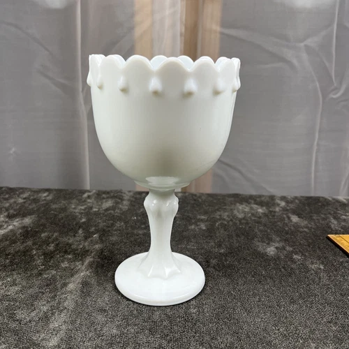 7”x4" Tear Drop Planter, Indiana White Milk Glass, Vase/Compote/Chalice