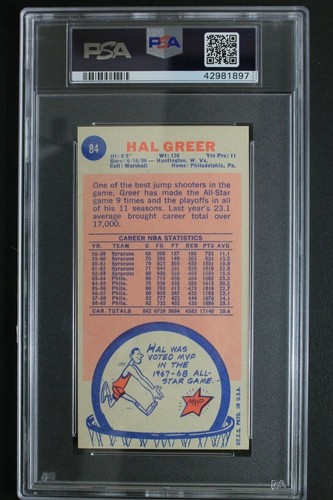 Hal Greer Philadelphia 76'ers HOF 1969 Topps #84 Graded Card Vintage PSA 4 - Picture 2 of 3
