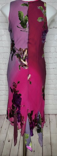 Vtg BETSEY JOHNSON Velvet Burnout Girl Silk Pink Purple Ombre floral Dress Sz 14 - Picture 7 of 12