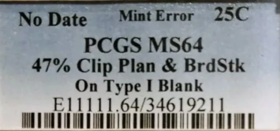 MINT ERROR No Date Washington Quarter 47% Curved Clip PCGS-MS64 RARE - Image 3 of 4