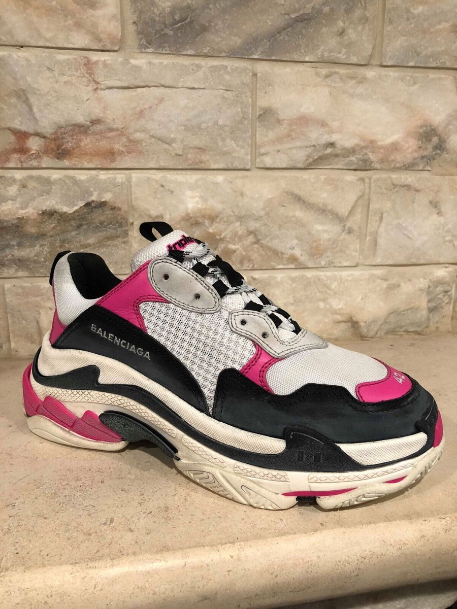 Balenciaga Triple S Sneaker Womens Black Pink Leather Speed Flat