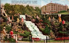 Postcard Olson Rug Factory Wateralls & Rock Garden Chicago IL Illinois     D-417