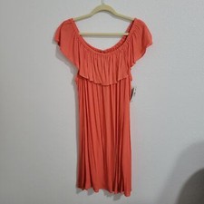 New Directions Women's NWT Coral Orange Off the Shoulder Ruffles Midi Dress 3X