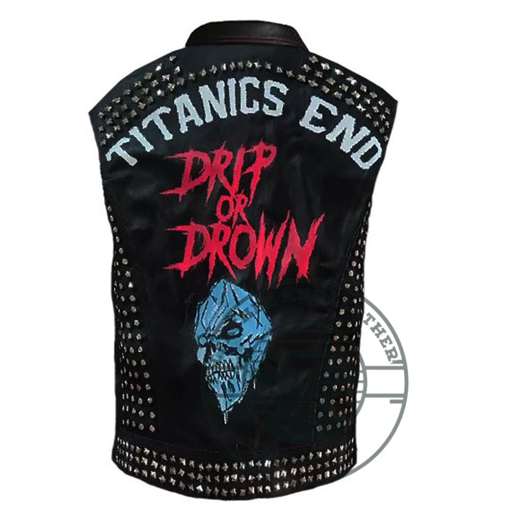 Men's Vintage Biker Vest with Punk Studs and Gothic Leather Patches