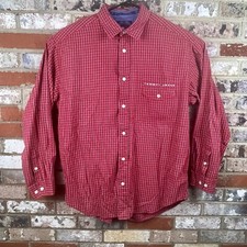 Tommy Hilfiger Jeans Button Up Dress Shirt Preppy Red Plaid Men's Size XL