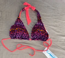 NWT California Waves Animal Triangle Halter Swimsuit Bikini Top S (B7)