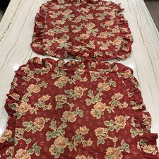 2 Ralph Lauren Elena Euro Shams Red Floral Fluer De Lis Ruffled Edge Made in USA