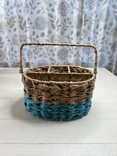 Rite Aid Home Design Flatware Caddy Natural & Teal With Handle 