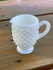 Vintage Fenton Milk Glass Hob Nail Pitcher Creamer, Vase, 3.5” Wedding ,Florist