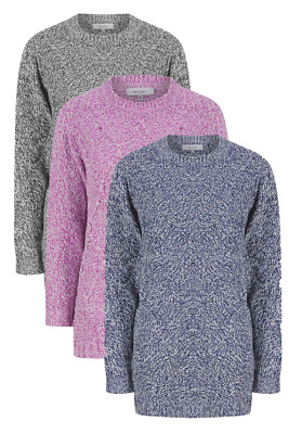 Ex Yessica Damen weicher Fleck Chenille Zopfmuster Pullover Strick rosa blau grau