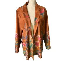 FDJ French Dressing Cardigan Women XXL Brown Floral Print Open Front Jacket Boho