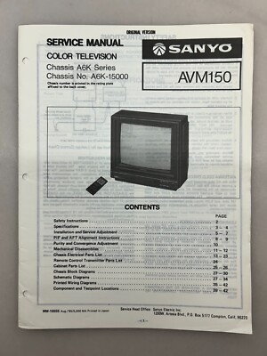 Sanyo AVM150 Original Service Manual Free Shipping