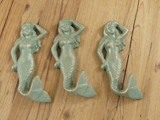 3 Cast Iron Mermaid Hooks Wall Hanger Decor Beach Nautical Towel Holder Decor