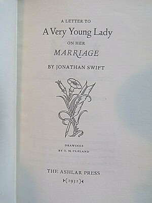 Jonathan Swift ~ A Letter to a Very Young Lady on Her Marriage ~ 1932 ~ Limited