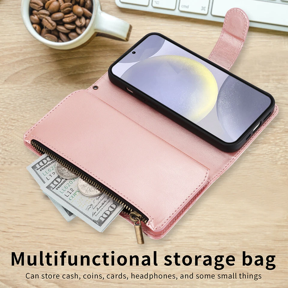 For Samsung Galaxy S24 Ultra S25 S22 S21 S20 FE Leather Zipper Wallet Phone Case - Image 4 of 4