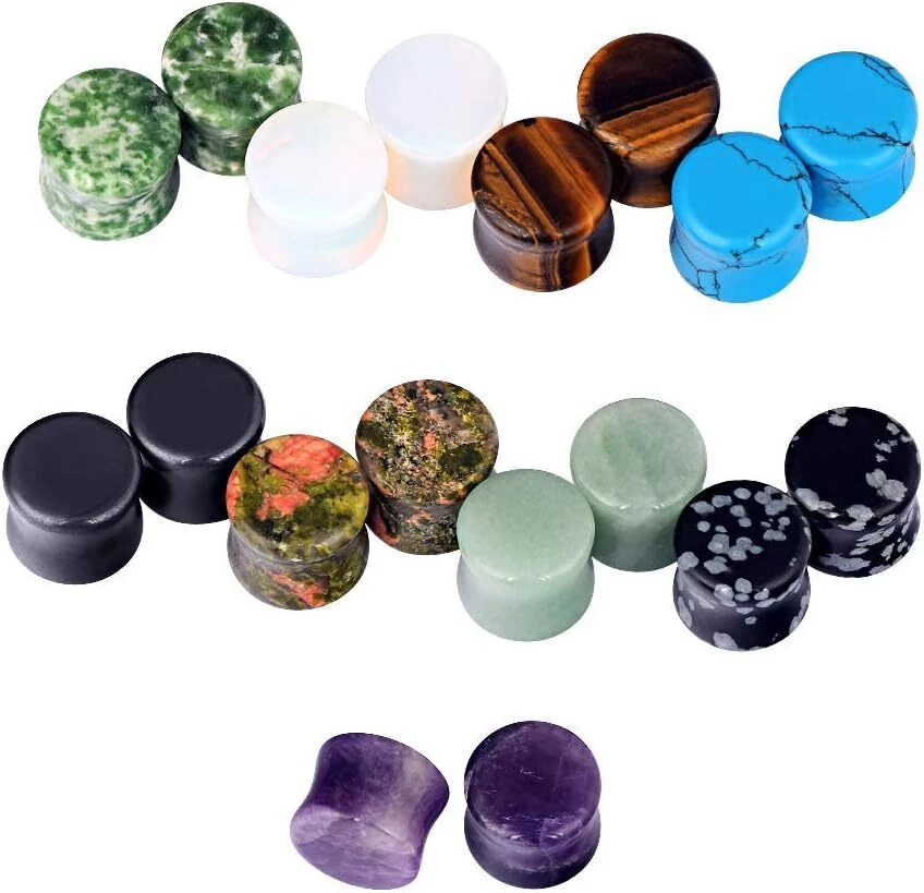 Kit de estirador de oreja de piedra natural amatista doble acampanado silla de montar oreja Foto 2 de 4