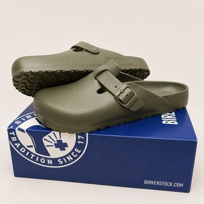 Birkenstock Boston EVA Khaki Clogs Pantoletten Gr. 44 Khaki mit Karton