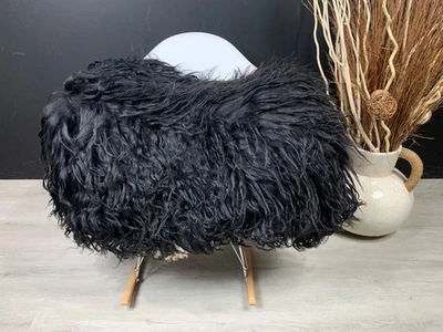 MODERN LUXURY HOMES Sheepskin Black / Beautiful REAL Sheepskin Rug Seat Cover Throw