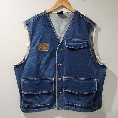 Vintage Y2K Karl Kani Jean Denim Jacket Vest Hip Hop Skate Metal Plate Mens XL