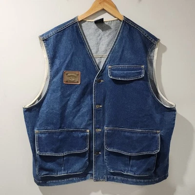 Vintage Y2K Karl Kani Jean Denim Jacket Vest Hip Hop Skate Metal Plate Mens XL - Image 1 of 4