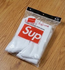 Streetwear Supreme x Hanes White Crew Socks 4 Pack Mens 6-12 Style Gift New