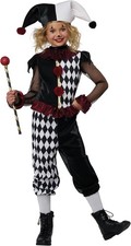 Mischievous Jester Girl Clown Harlequin Fancy Dress Up Halloween Child Costume