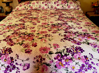 Lightweight Microfiber Purple Floral Design Coverlet W/Sham  All Seasons New
