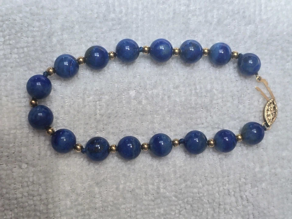 Lapislazuli Collar 14k 19inches Yellow Gold & Bracelet 14k 8In - Image 4 of 4