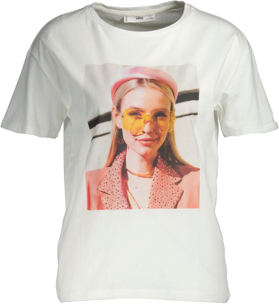 Neu ! Mango Damen T-Shirt Weiß Mit Print Gr. M-image