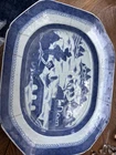 Early Blue And White Chinese Export Blue Canton 14 X 11 In Platter Repaired