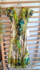 IMDI Multicolor Pleated Silk Ruffle V-Neck Flutter Sleeve A-Line Dress XS