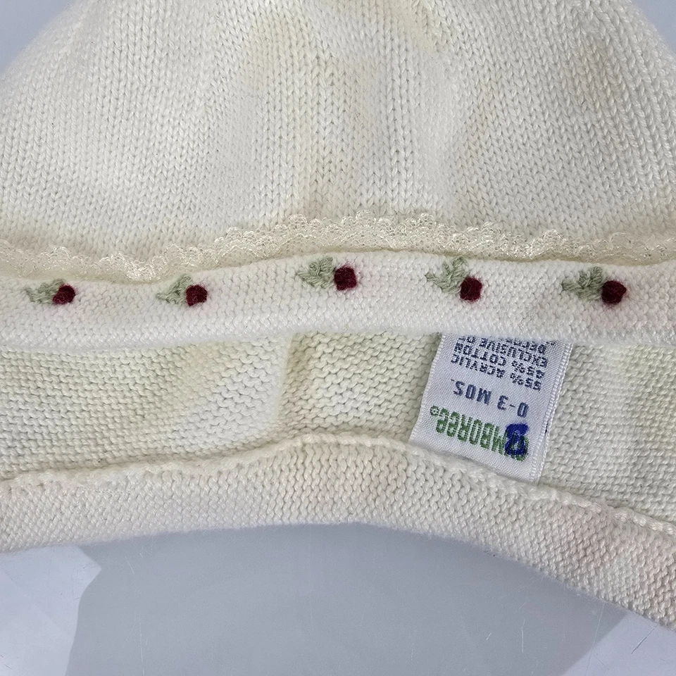 Gymboree Vintage 2002 Victorian Charm Knit Sweater Cream Bonnet Cap Hat 0-3 - Image 3 of 4