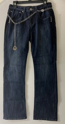 VANILLA STAR Jean Sz 6 Straight Leg Dark Wash Blue Denim Cotten/Blend Belted