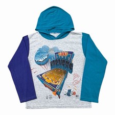 Vintage 90s Charlotte Hornets Pin Ball Hooded Long Sleeve Shirt Youth Medium