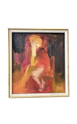 Seated Figure Painting Oil Midcentury Modern Art Original Signed