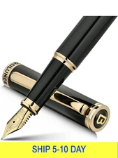 BEILUNER Black Fountain Pen,Stunning Luxury Piano Lacquer,24K Gilded Nib(Fine),G