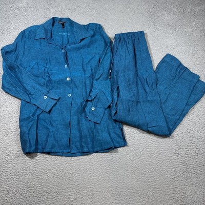 Escada Sport Linen Top and Pants Set Teal Blue Sz Small Beach Lounge Lightweight