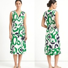 Banana Republic Wrap Dress Womens Small Green Blue Abstract Floral Sleeveless