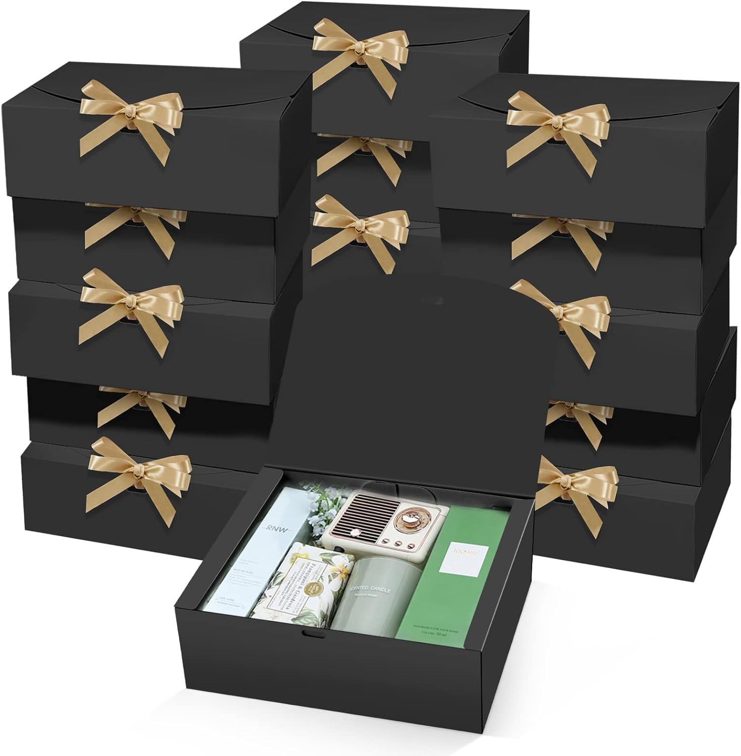 15Pcs Gift Boxes with Lids, 25CM X 20CM X 10CM Black Kraft Paper Gift Box Brides