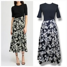 NEW En Saison Josephine Mixed Media Floral A-line Embroidered Modest Midi Dress