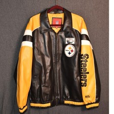 Steelers Faux Leather Varsity Jacket Men's 2XL XXL Heavyweight NFL Pittsburgh