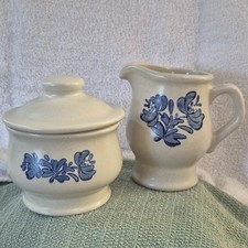 Vintage Pfaltzgraff Blue Yorktowne Creamer and Sugar Bowl w/Lid - Made In USA