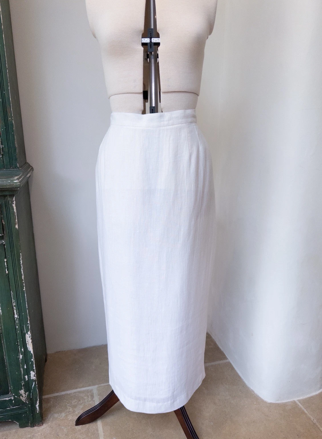 Plus size Pure 100% Linen Long Skirt Ivory Cream Fully Lined UK20 Luxury Italian