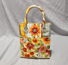 Longaberger Homestead Floral Applique Tote Bag Magnetic Closure Multicolor