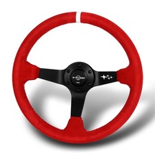 14 Reinforced 350mm 6 Bolt Premium Suede Steering Wheel Black Horn Button 4 Deep
