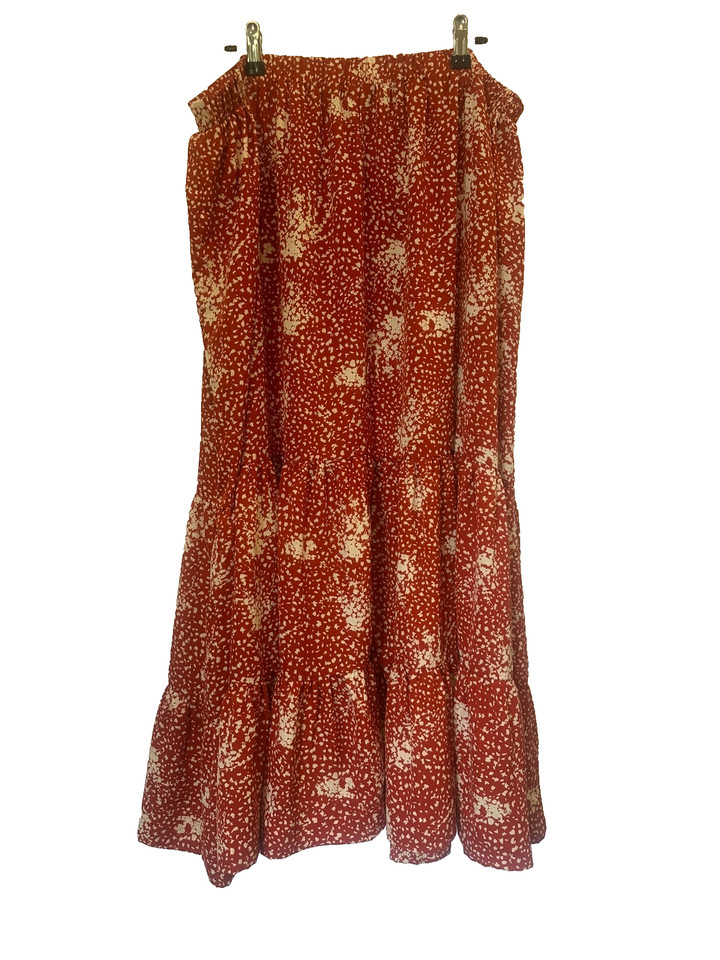 Rebdolls | Printed Tiered Maxi Skirt | Rust | 1X