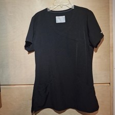 Skechers by Barco Women s M Black Solid Knit Scrub Top Short Sleeve Pocket