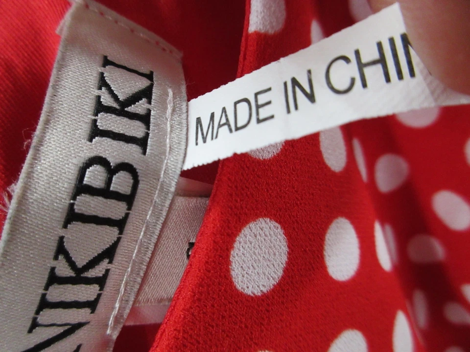 Vestido NIKIBIKI Rojo Blanco Lunares con Cinturón Para Mujer Pequeño Pinup Rockabilly Columpio Foto 3 de 4