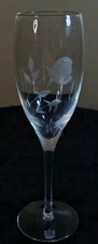 LENOX KORBEL 8 1/4” Etched Champagne Flute Glass Rose Flower Pattern Signed